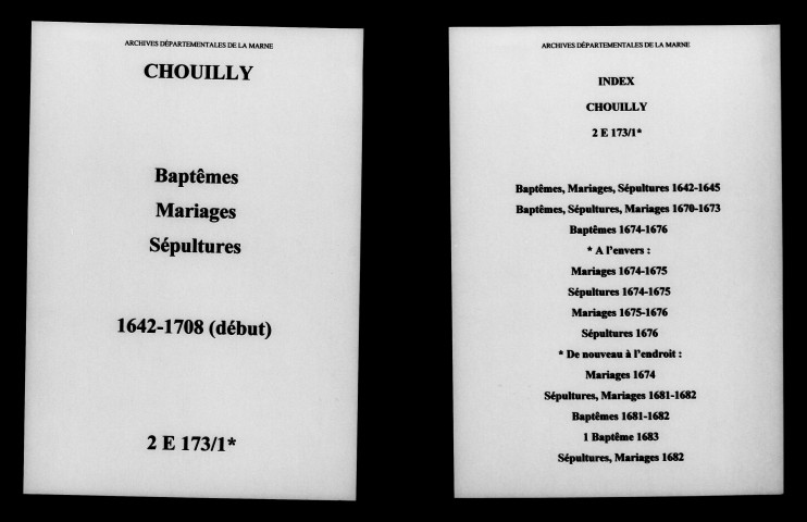 Chouilly. Baptêmes, mariages, sépultures 1642-1708