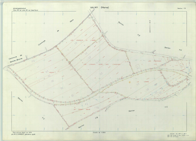 Valmy (51588). Section YD échelle 1/2000, plan remembré pour 1979, plan régulier (papier armé)