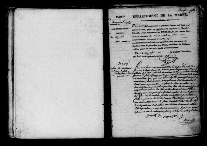 Champaubert-aux-Bois. Naissances et tables décennales des naissances, mariages, décès 1843-1852
