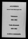 Aulnizeux. Naissances et tables décennales des naissances, mariages, décès 1853-1862