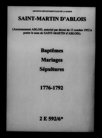 Ablois. Baptêmes, mariages, sépultures 1776-1792