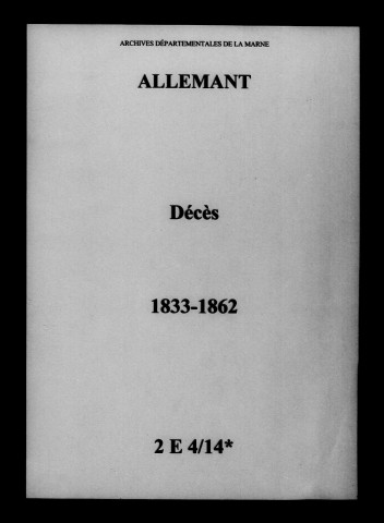 Allemant. Décès 1833-1862