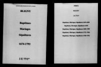 Bligny. Baptêmes, mariages, sépultures 1674-1792