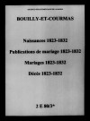 Bouilly. Naissances, publications de mariage, mariages, décès 1823-1832