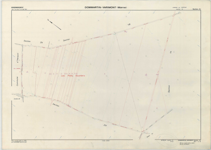 Dommartin-Varimont (51214). Section ZY échelle 1/2000, plan remembré pour 1970 (extension sur Herpont section ZI), plan régulier (papier armé)