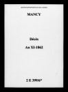 Mancy. Décès an XI-1862
