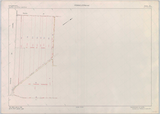 Pomacle (51439). Section ZH échelle 1/2000, plan remembré pour 1984, plan régulier de qualité P5 (papier armé).