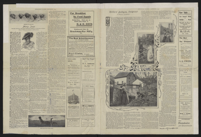 Article de presse tiré de "Stratcona Plandealer" relatif à Richard Dobbyne, émigrant. "La remarquable histoire de Richard Dobbyne, réquisitionné à bord d'un navire corsaire, évadé, installé en Ontario et devenu un des colons pionniers du Canada".