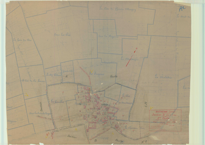 Anthenay (51012). Section A2 échelle 1/1250, plan mis à jour pour 1936, plan non régulier (papier).