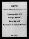 Fresnes. Naissances, mariages, décès, publications de mariage 1863-1872
