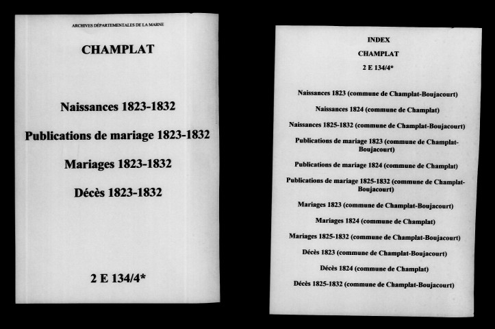 Champlat-et-Boujacourt. Naissances, publications de mariage, mariages, décès 1823-1832