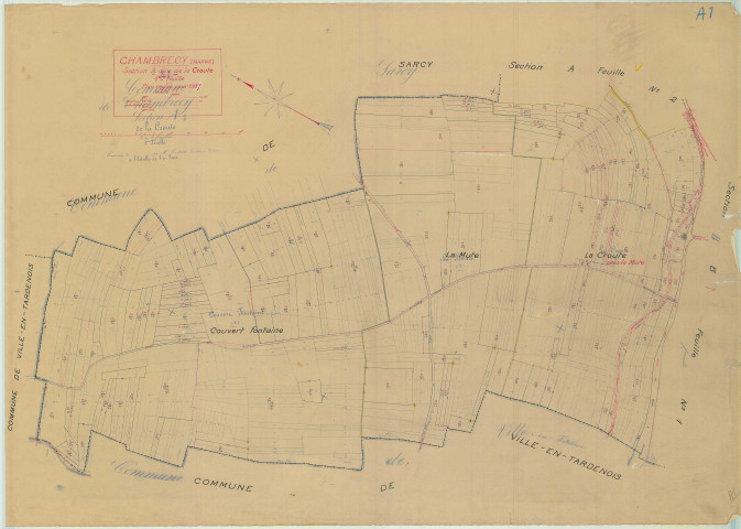 Chambrecy (51111). Section A1 échelle 1/2000, plan mis à jour pour 1937, plan non régulier (papier).