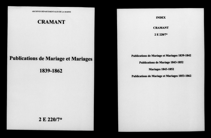 Cramant. Publications de mariage, mariages 1839-1862