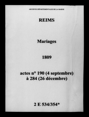Reims. Mariages 1809