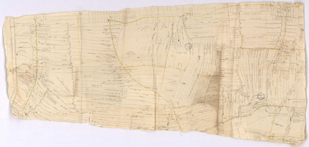 Marsangis 3ème brouillon comprenant les contrées des crayères et du bouchon pouilleux., 1762-1781.