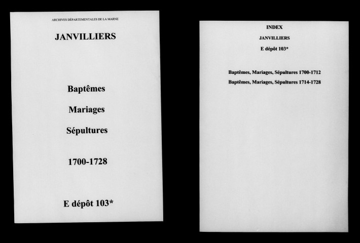 Janvilliers. Baptêmes, mariages, sépultures 1700-1728