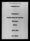 Verzenay. Naissances, publications de mariage, mariages, décès 1833-1842