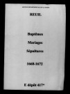 Reuil. Baptêmes, mariages, sépultures 1668-1672