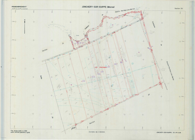 Jonchery-sur-Suippe (51307). Section ZO échelle 1/2000, plan remembré pour 1988, plan régulier (calque)