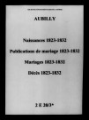 Aubilly. Naissances, publications de mariage, mariages, décès 1823-1832