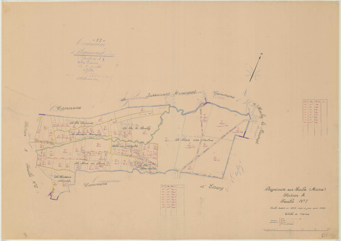Bignicourt-sur-Saulx (51060). Section A1 échelle 1/2500, plan mis à jour pour 1958, plan non régulier (papier)