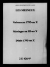 Mesneux (Les). Naissances, mariages, décès 1793-an X