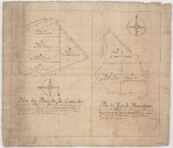 Abbaye de Moiremont, plan des bois de la Cionche, plan de bois de Brumhaye, levé par Drouet, 1720.