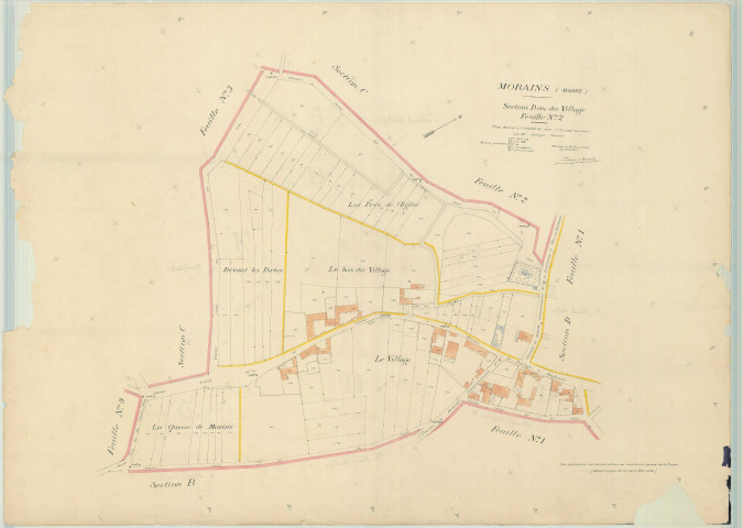 Val-des-Marais (51158). Morains (51383). Section D2 échelle 1/1000, plan mis à jour pour 1927 (Morains le Petit), plan non régulier (papier)