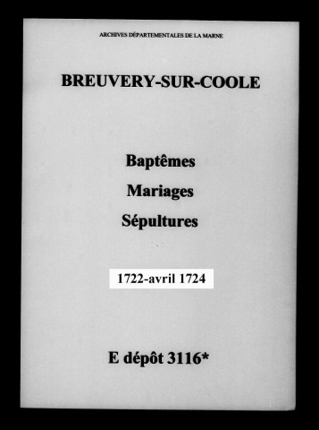 Breuvery-sur-Coole. Baptêmes, mariages, sépultures 1722-1724