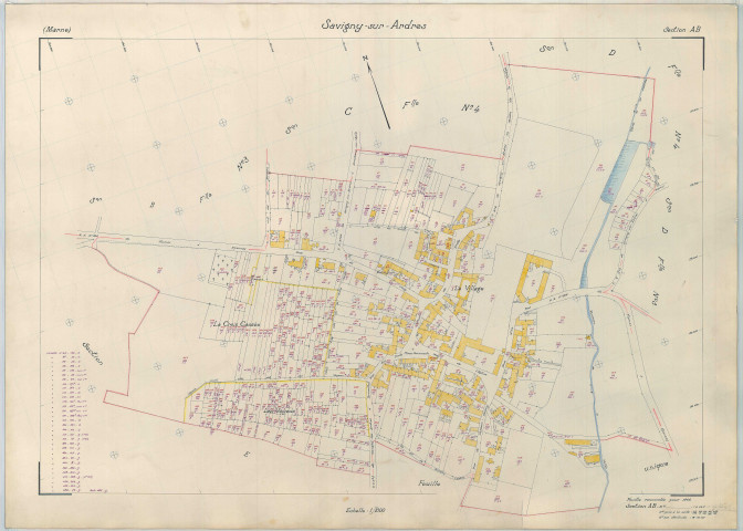 Savigny-sur-Ardres (51527). Section AB échelle 1/1000, plan renouvelé pour 1966, plan régulier (papier armé).
