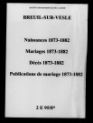 Breuil. Naissances, mariages, décès, publications de mariage 1873-1882