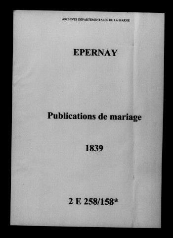 Épernay. Publications de mariage 1839