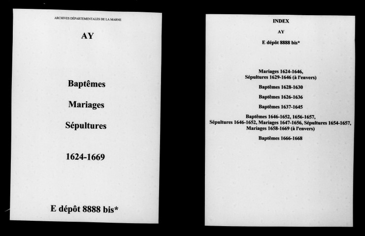 Ay. Baptêmes, mariages, sépultures 1624-1669
