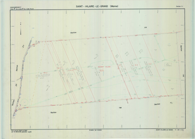 Saint-Hilaire-le-Grand (51486). Section YI échelle 1/2000, plan remembré pour 1983, plan régulier (calque)