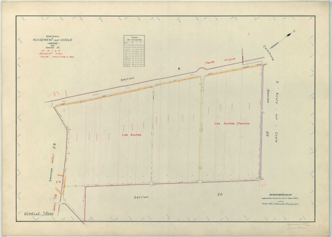 Nuisement-sur-Coole (51409). Section ZC échelle 1/2000, plan remembré pour 1960, plan régulier (papier armé)