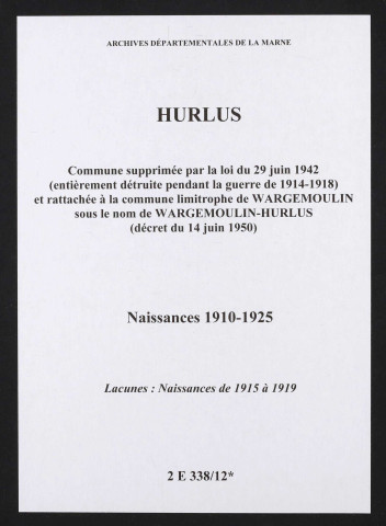Hurlus. Naissances 1910-1925