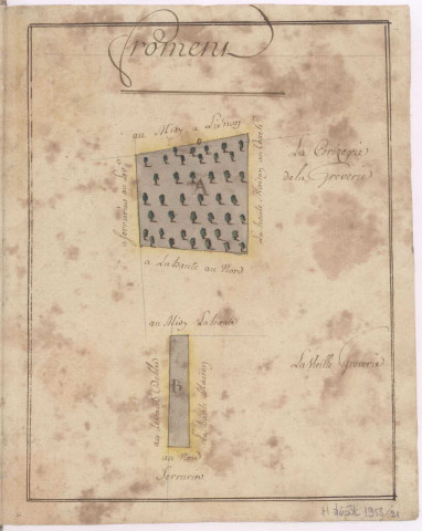 Hospice de Sainte-Ménéhould, "Les Marcages", an VI-1798. Deuxième lot Mars parcelles A, B : la cerizerie, la Vieille Greverie.