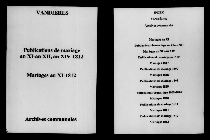 Vandières. Publications de mariage, mariages an XI-1812