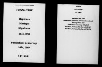 Connantre. Baptêmes, mariages, sépultures, publications de mariage 1645-1758