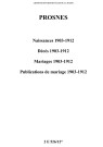 Prosnes. Naissances, décès, mariages, publications de mariage 1903-1912
