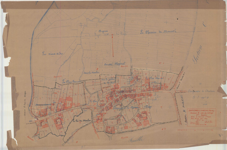 Dampierre-le-Château (51206). Section B2 échelle 1/1250, plan mis à jour pour 1932 (ancienne section B1), plan non régulier (calque)