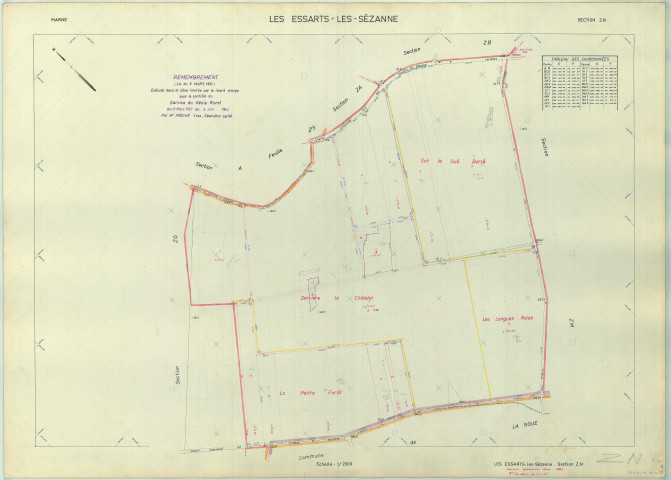 Essarts-lès-Sézanne (Les) (51235). Section ZN échelle 1/2000, plan remembré pour 01/01/1965, régulier avant 20/03/1980 (papier armé)