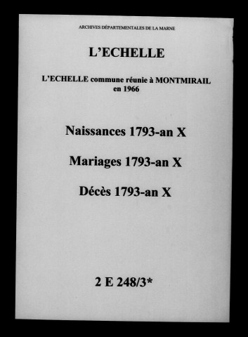 Échelle (L'). Naissances, mariages, décès 1793-an X