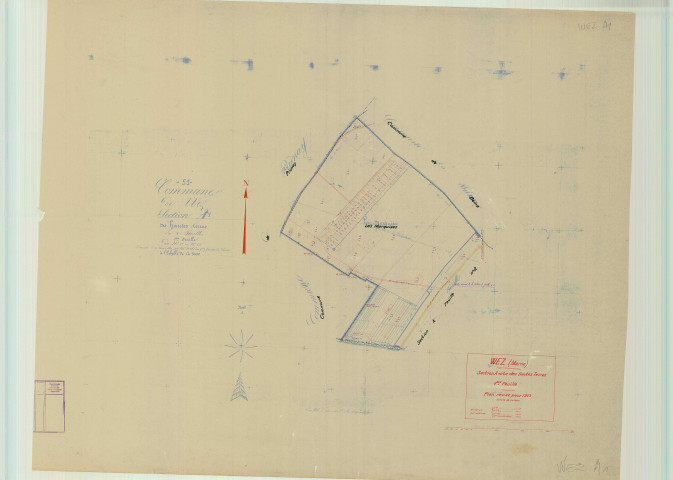 Val-de-Vesle (51571). Section A1 échelle 1/5000, plan mis à jour pour 1943, ancienne commune de Wez (51661), plan non régulier (papier).