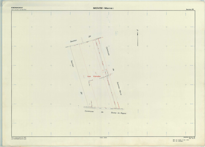 Moivre (51371). Section ZK échelle 1/2000, plan remembré pour 1970, plan régulier (papier armé)