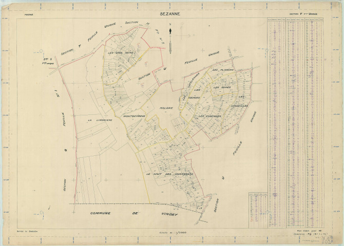Sézanne (51535). Section F1 échelle 1/2000, plan renouvelé pour 01/01/1954, régulier avant 20/03/1980 (papier)