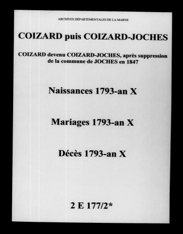 Coizard. Naissances, mariages, décès 1793-an X