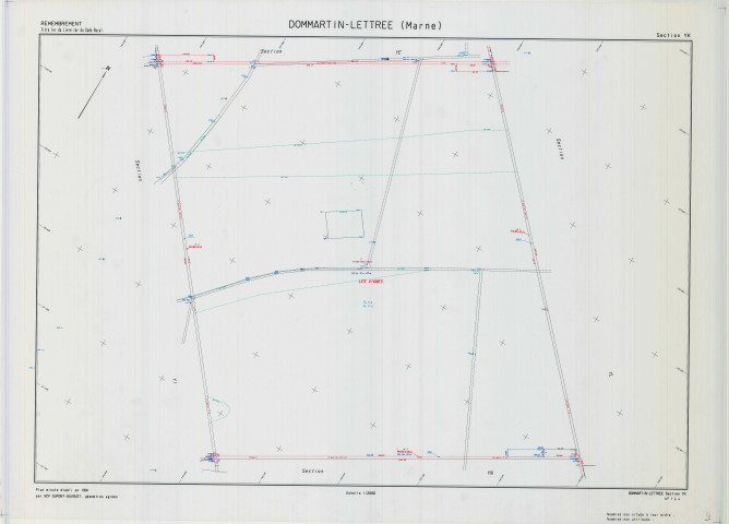 Dommartin-Lettrée (51212). Section YK échelle 1/2000, plan remembré pour 1991, plan régulier (calque)