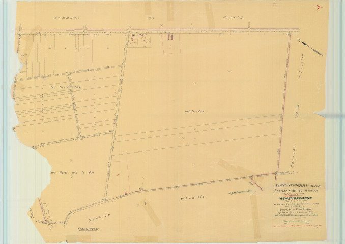 Saint-Thierry (51518). Section Y échelle 1/2000, plan remembré pour 1955, plan régulier (papier).