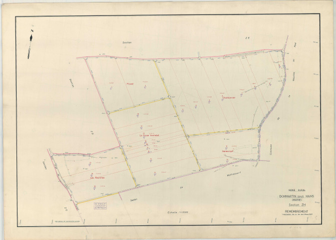 Dommartin-sous-Hans (51213). Section ZH échelle 1/2000, plan remembré pour 1964, plan régulier (papier armé)